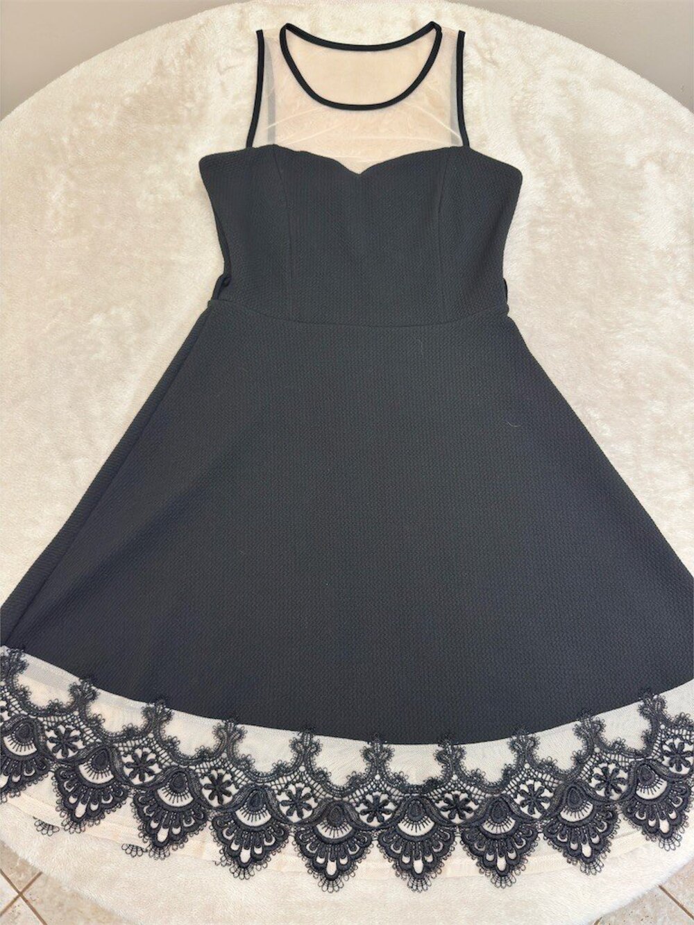 Papaya Dress Womens M Black Fit & Flare Skater Knee Length Illusion Mesh